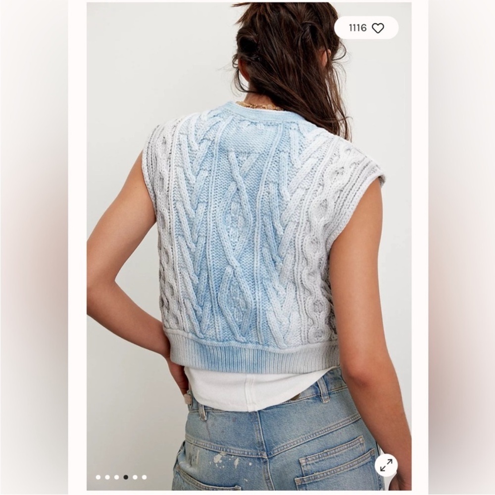 Free people blue rain cable vest size medium nwot - Picture 3 of 8